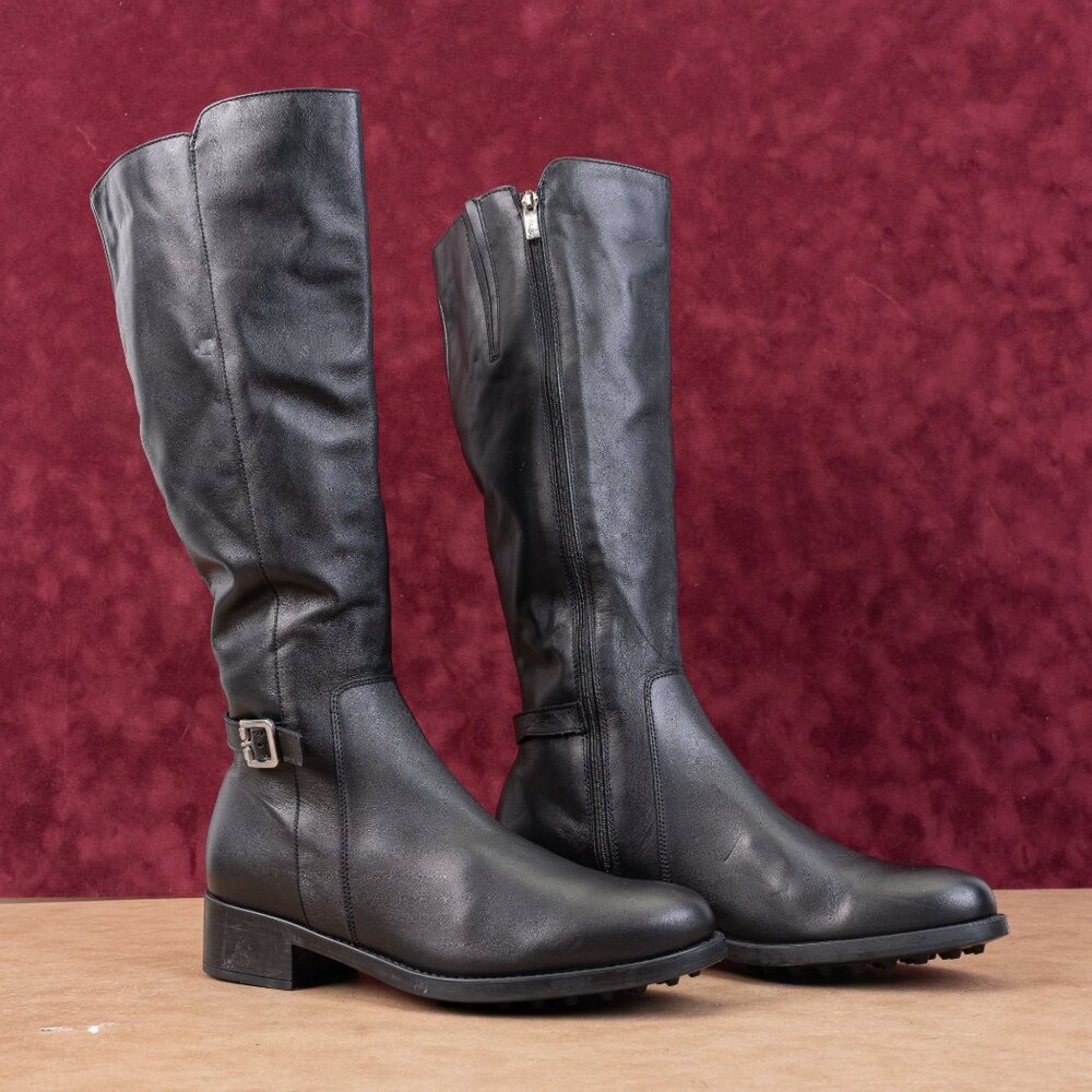 La Canadienne Women Silvana Black Leather Waterproof Buckle Zip Knee Boots sz 10